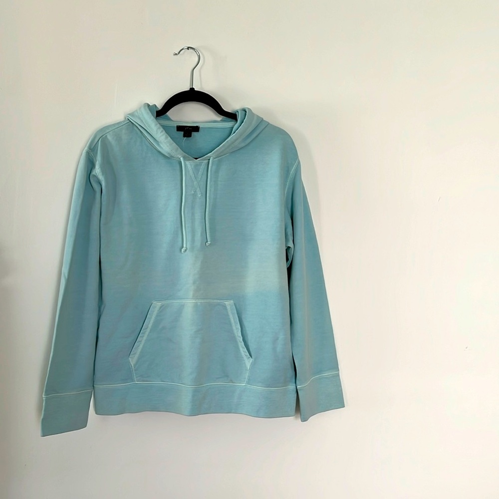 J. Crew Lightweight Garment Dyed Hoodie in Light Blue Turquoise Size L - Picture 3 of 11
